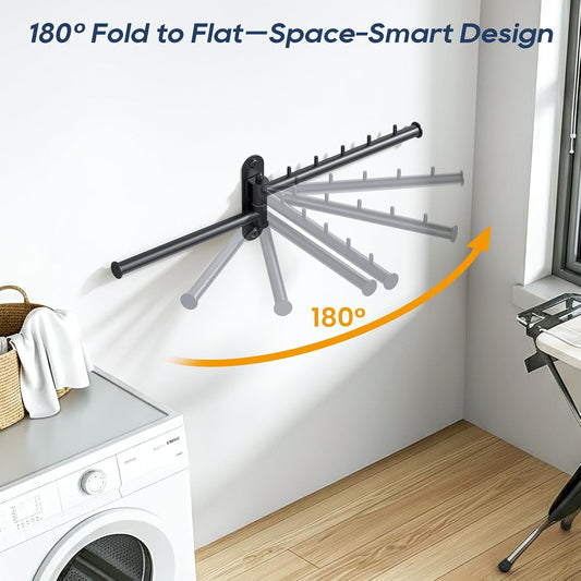 Wall Mounted Drying Rack, 2-Tier Laundry Drying Rack with Swing Arm, Space-Saving Foldable Laundry Clothes Hanger with 10 Clips for Laundry Room Closet Organizer Bathroom Bedroom