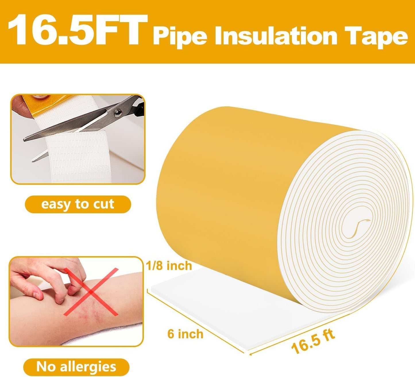 DEMEDO Pipe Insulation Tape, Pipe Wrap Insulation Foam Tape Self Adhesive, Outdoor Water Pipe Insulation Roll for HVAC, AC Line Insulation, 2 inch x 16.5 FT Heat Tape for Water Pipe, White
