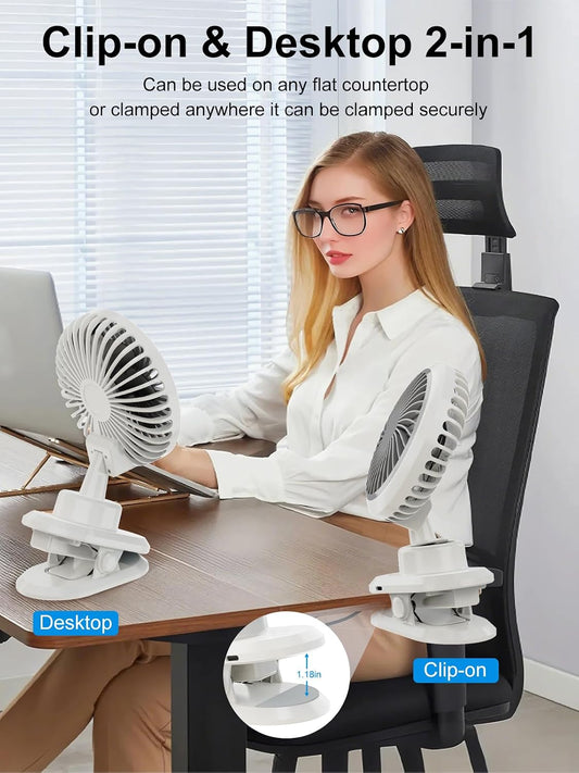 10000mAh Oscillating Desk Clip on Fan,USB Rechargeable,Portable Small Personal Fans,6-Inch Quiet,5Speed Strong Wind,Sturdy Clip,for Office/Bedroom/Room/Camping/Travel/Tent/Stroller.White