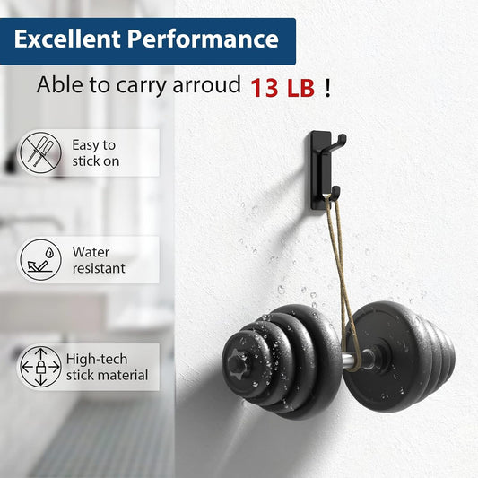 pickpiff Wall Hooks for Coat and Towel: 13LB Strong Adhesive Door Hanger Stick on, Black