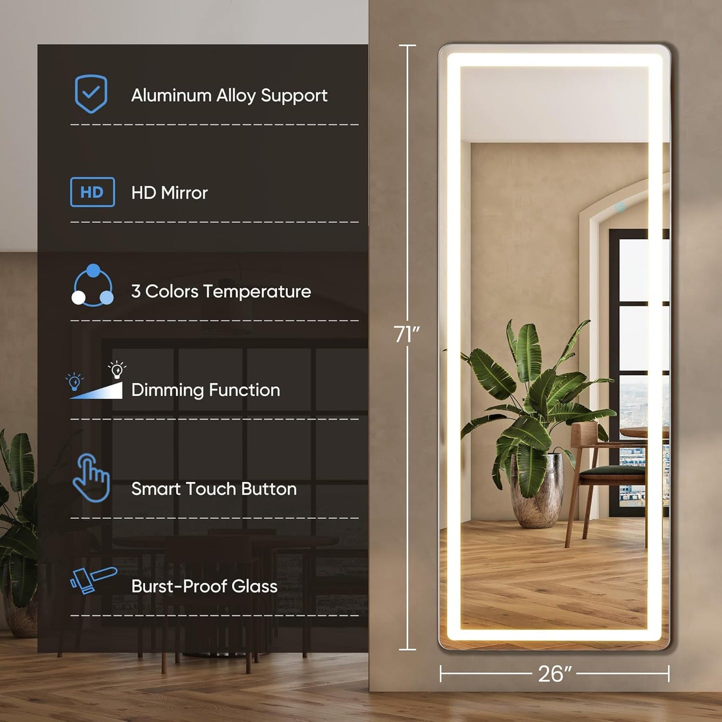 Arched Mirror Full Length, Upgraded 16"x59" Body Wall Mirrors with Shatter-Proof Glass, Floor Standing, Hanging or Leaning, Tall Arch Mirror with Stand Aluminum Alloy Frame for Bedroom Cloakroom