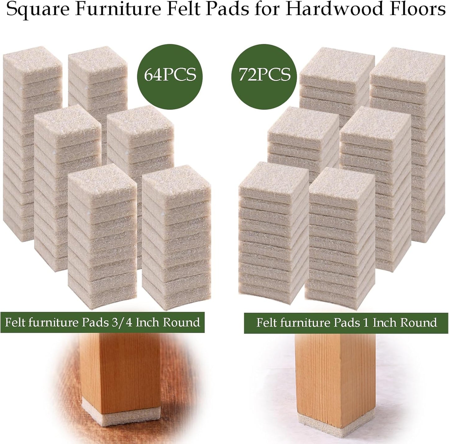 Fursafe&Q Felt Furniture Pads for Hardwood Floors - Self Adhesive Chair Felt Pad, Furniture Feet Floor Protectors, Furniture Sliders Protect from Nicks and dents, Anti Scratch 136 Pcs Beige Square