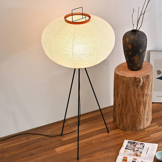 Handmade Rice Paper Floor Lamp Japanese White Light Standing Lamp Morden Festival Lantern Light with Chrome Lamp Body Farmhouse Floor Lamp for Living Room Bedroom