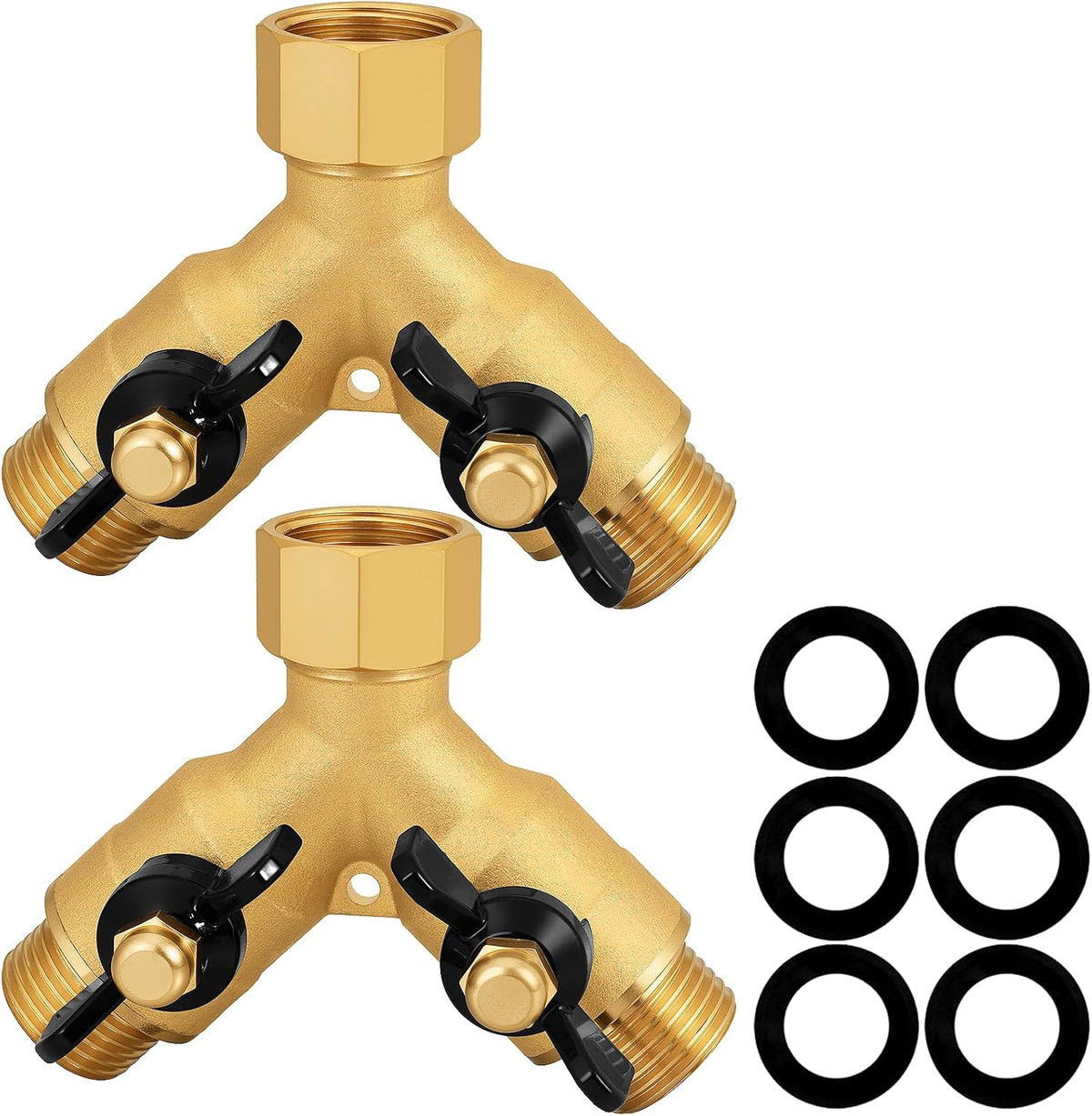 SIGURANTA Garden hose splitter, full-flow, heavy-duty brass 2-way high flow, outdoor faucet Y-valve closure diverter connector, garden hose high-flow diverter adapter. (2-Way Full Flow)