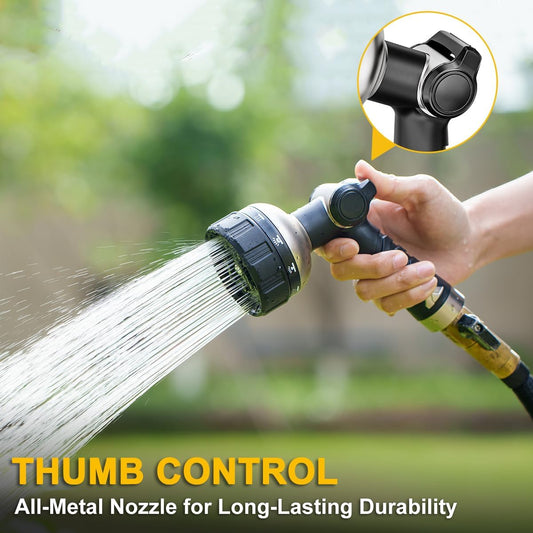 FANHAO Heavy Duty Garden Hose Nozzle, Metal Water Hose Sprayer with 10 Spray Patterns, Thumb Control, On Off Valve, High Pressure Water Nozzle for Plants Watering, Car and Pet Washing, Blue