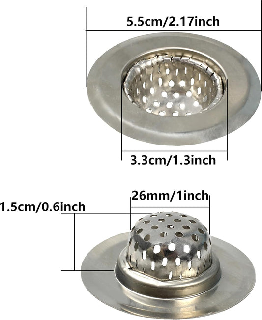 2PCS Kitchen Sink Strainers, 3" Top/1.5" Basket, Stainless Steel Bathtub Drain Strainer, Shower Hair Drain Catcher, Drain Filter Basket
