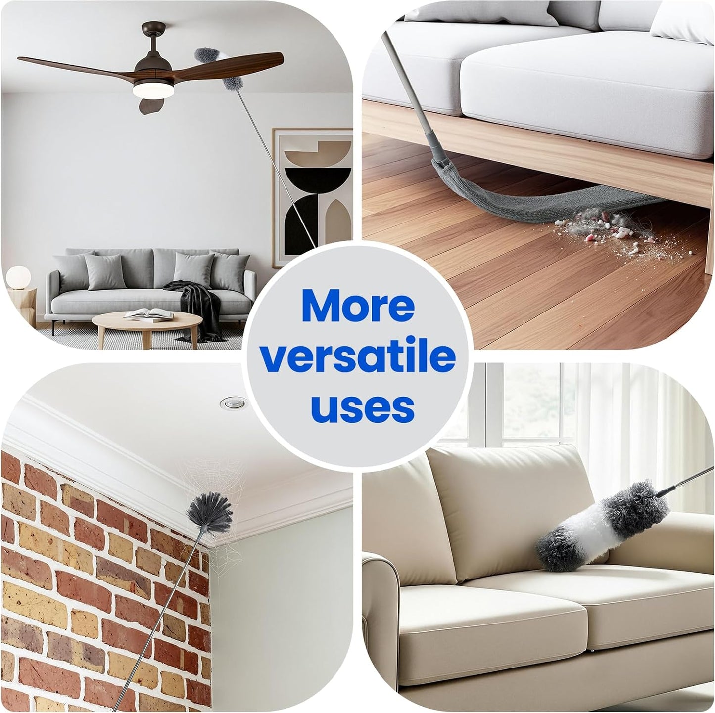 Extra-Long Dusters Kits with Extension Pole, 5 in 1 Cleaning Tools with Extendable Long Handle, Cobweb Duster, Microfiber Dusting Clothes for Gap, High Ceilings and Fans, Blinds, Cars and Furniture