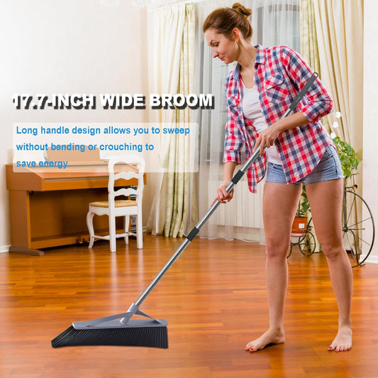 17.7inch Wide Large Broom for Sweeping Indoor or Outdoor, Whole Length 57inch Long Handle Heavy Duty Broom with Soft Bristle