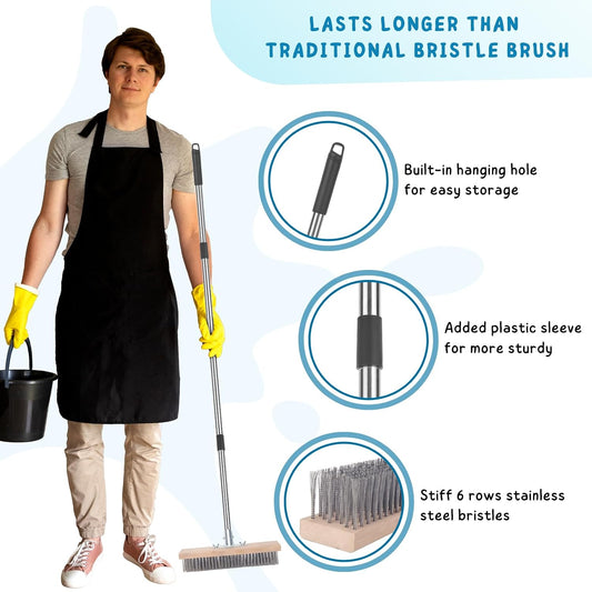Floor Scrubber Brush with Long Handle for Deck Cleaning, 52'' Stiff Bristle Scrub Broom for Shower, Bathroom, Boat, Concrete, Carpet, Garage