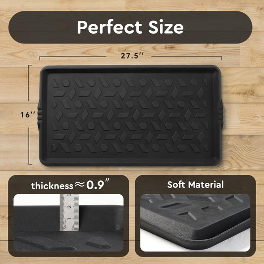 tchdio Durable Rubber Boot Tray and Shoe Mat for Entryway - Heavy Duty Waterproof Shoe Tray Organizer, Non Slip Boot Trays for Front Door, Entryway Muddy Shoes Storage, 16x27.5 Inches