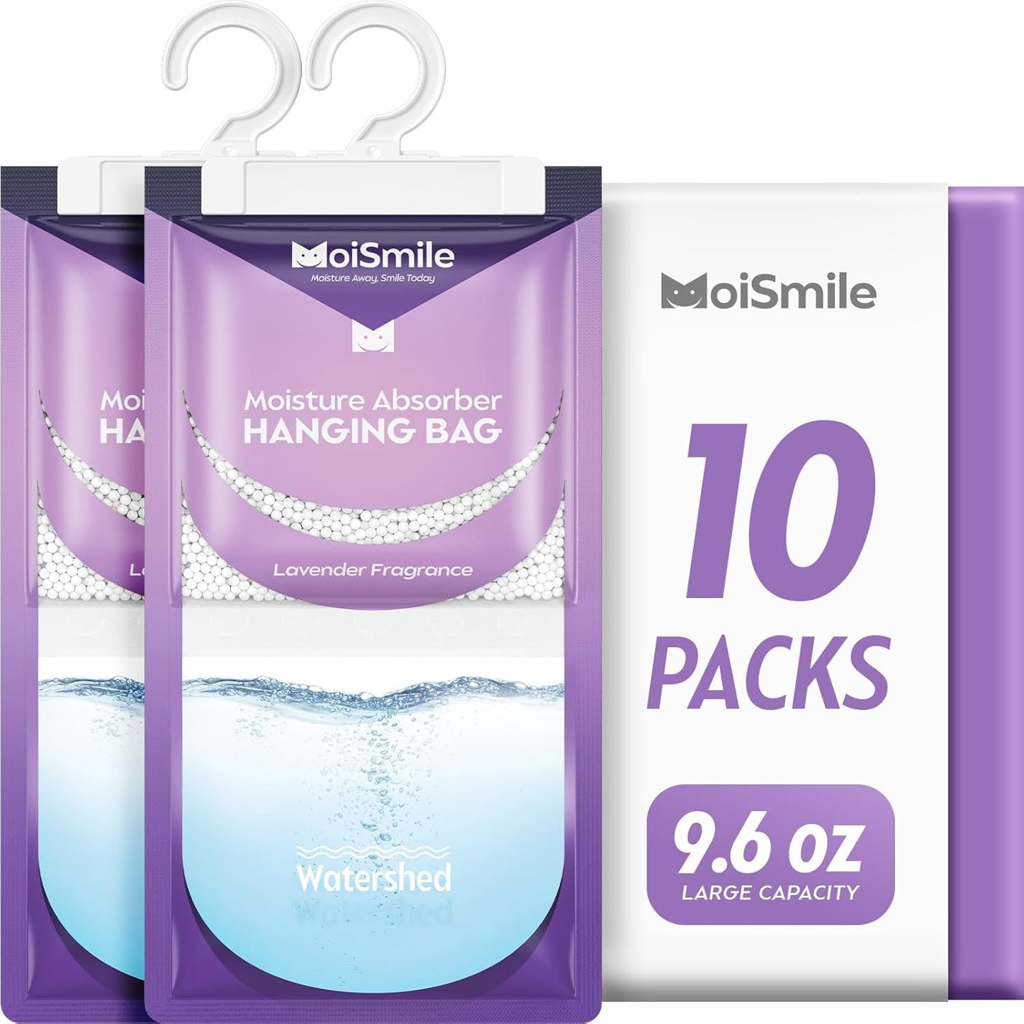 Moisture Absorbers Bag 10 Pack, Hanging Dehumidifier Bags for Closet, Car, Bathrooms, Humidity Absorber Packs with Lavender Fragrance, 9.6OZ