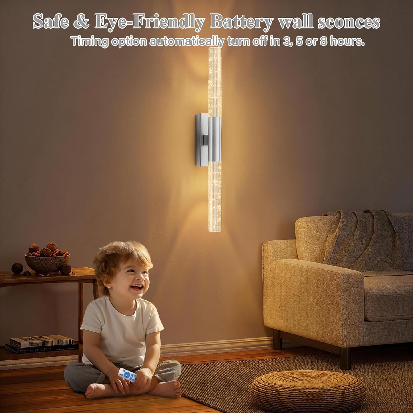 camuucci Battery Operated Wall Sconces Set of 2 Rechargeable Battery Powered Wall Light with 12000mAh Not Hardwired Dimmable Wall Lamp Fixtures for Bedroom Living Room Gold 15.3 Inches