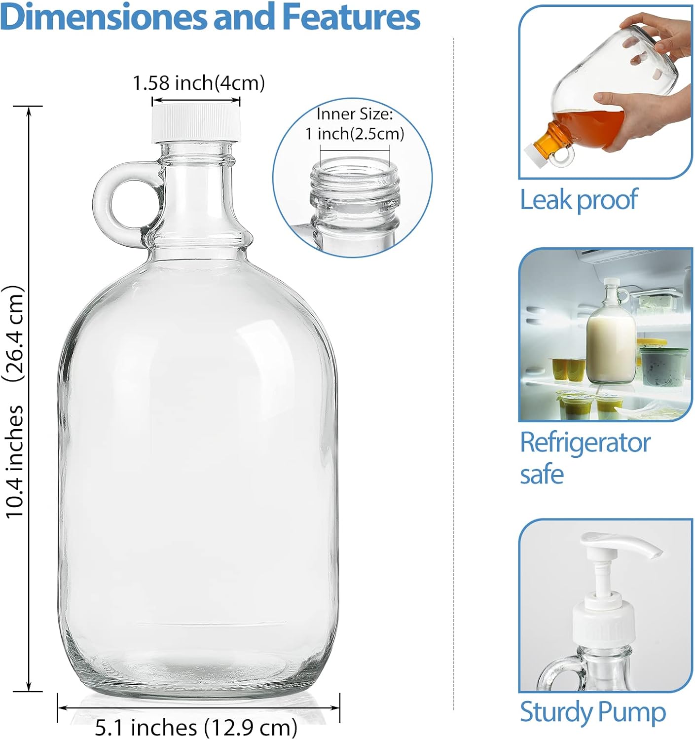 Sovietiep 2 Pack 64 Oz Laundry Detergent Dispenser with Pump and Lid - Half Gallon Glass Pump Bottle for Laundry Soap Dispenser, Liquid Detergent, Fabric Softener Dispenser - Extra Label, Funnel