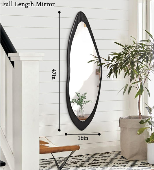 AAZZKANG Irregular Wall Mirror Full Length Black Wood Framed Large | 47"x20" Asymmetrical Full Body Mirrors for Bedroom Living Room Entryway