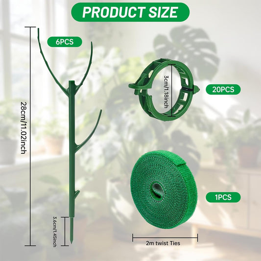 10 Pack Stackable Monstera Plant Support Stakes with 2 Rolls Hook-and-Loop Ties & 20 Clips, Adjustable Plant Stakes for Indoor Plants, Plant Sticks Support Tall Pothos Climbing