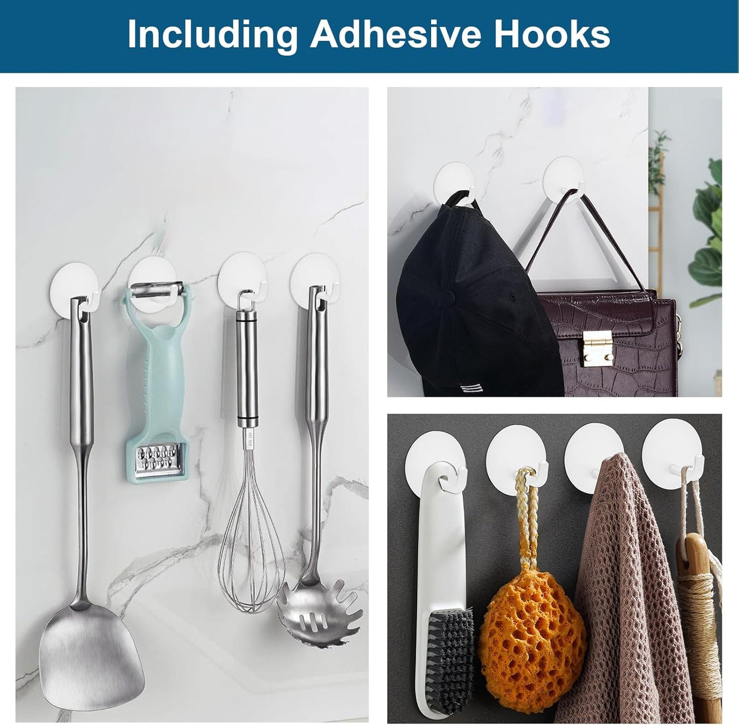 Diesisa Razor Holder for Shower + Adhesive Wall Hooks, Premium 304 Stainless Steel Shower Razor Holder with Heavy Duty Waterproof Sticky Hooks for Hanging Towels, Coat, hat (2+2 Pack)