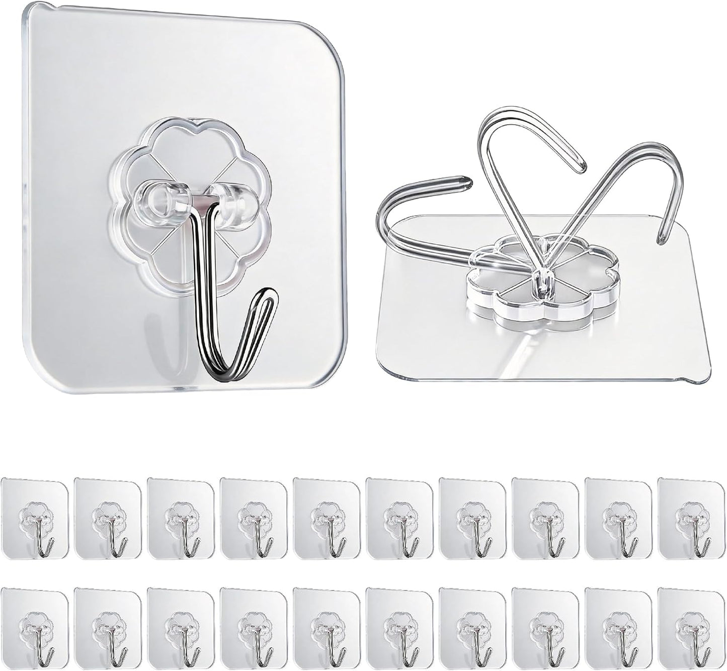 10 Pack Heavy Duty Self Adhesive Wall Hooks, Holds 33lb Max - Transparent Waterproof & Oilproof Hooks for Bathroom, Kitchen, No Drilling Strong Adhesive Holds Towels, Robes, Coats, Utensils
