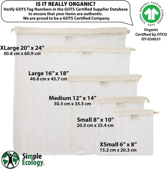 Simple Ecology Organic Cotton Mesh Laundry Bag; Machine Washing Bags for Delicates, Lingerie and Garments, Small 2 pack