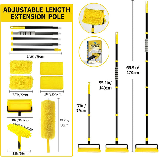 High Ceiling Fan Cleaner Duster for Fans Blades Cleaner with 78.7in Extension Pole Extra Long Handle Cleaning Tool,Reusable Chenille & Microfiber Mop Head for Baseboard Wall Floor Window Glass Wiper
