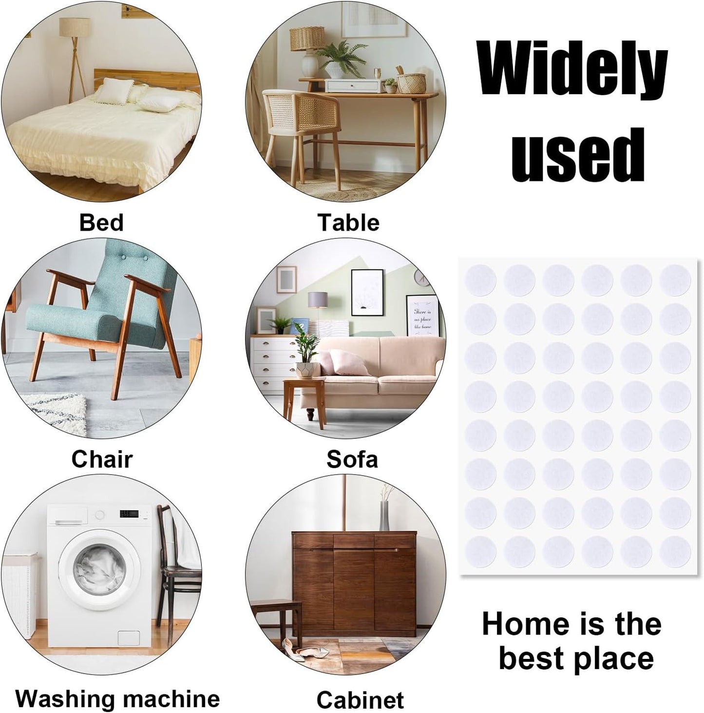 96pcs Felt Pads for Cabinet Door, 1.3cm/1/2in Round Thick Quite Small Cupboard Bumpers Self Adhesive Sticky Felt Dots Furniture Tools for Kitchen Furniture Floor Drawers Table Chair Legs Feet (Black)