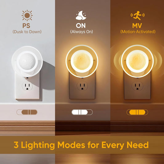 2 Packs Night Lights Plug into Wall - Motion Sensor Plug in Night Light with Auto Dusk to Dawn,Dimmable Soft White, Bright Nightlight for Cruise Bedroom Bathroom Hallway Kitchen