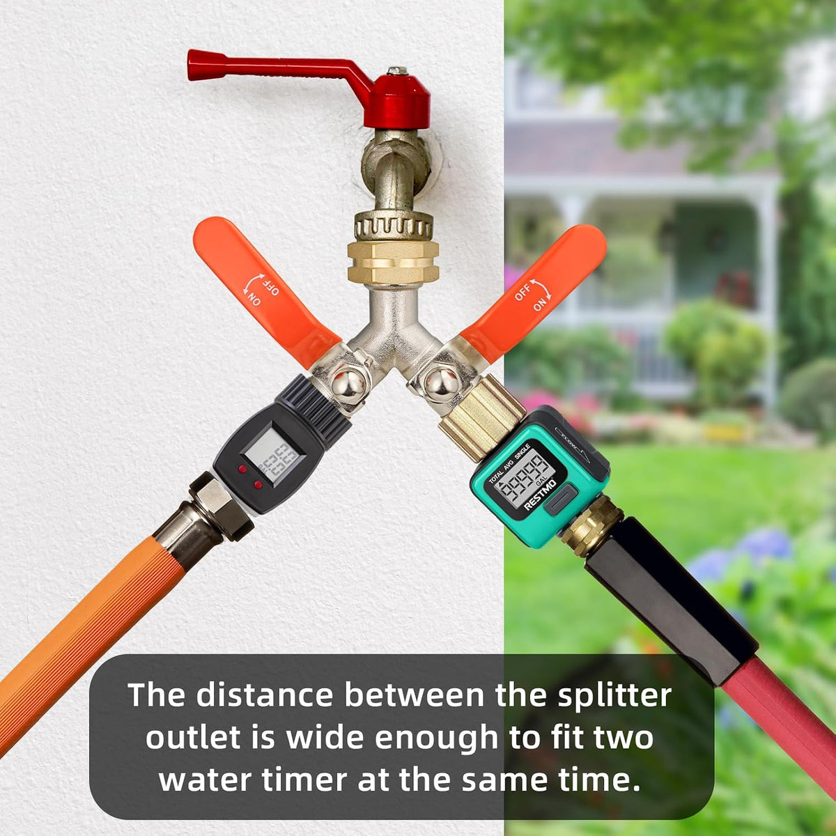 Hose Splitter 2 Way, Brass High Flow Garden Hose Splitter Heavy Duty, Hose Connector, Water Spigot Splitter, Full Flow Faucet Splitters with shutoff, 3/4” GHT Inlet