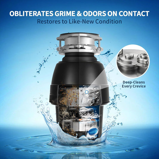 Wetqueen Garbage Disposal Cleaner and Deodorizer Tablets - 24 Pack, Fresh Ocean Scent, Powerful XL Foaming Drain Odor Eliminator, Sink & Garburator Freshener, Deep Cleaning, Septic Safe, 1 Year Supply