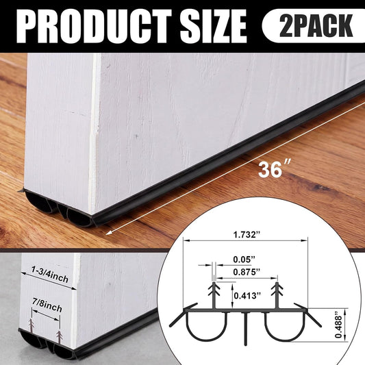 Pushglossy 2 Pcs Kerf Style Door Bottom 36" Long 1 3/4" Wide Replacement Threshold Seal with Vinyl Fins Weatherstrip Draft Stopper for Interior Exterior Doors(White)