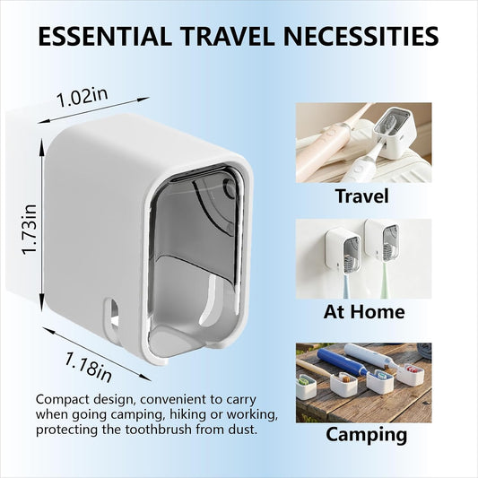 2-in-1 Toothbrush Covers Caps with Adhesive Holder, Portable Electric Toothbrush Head Protector, Wall Mount Toothbrush Organizer for Bathroom & Travel