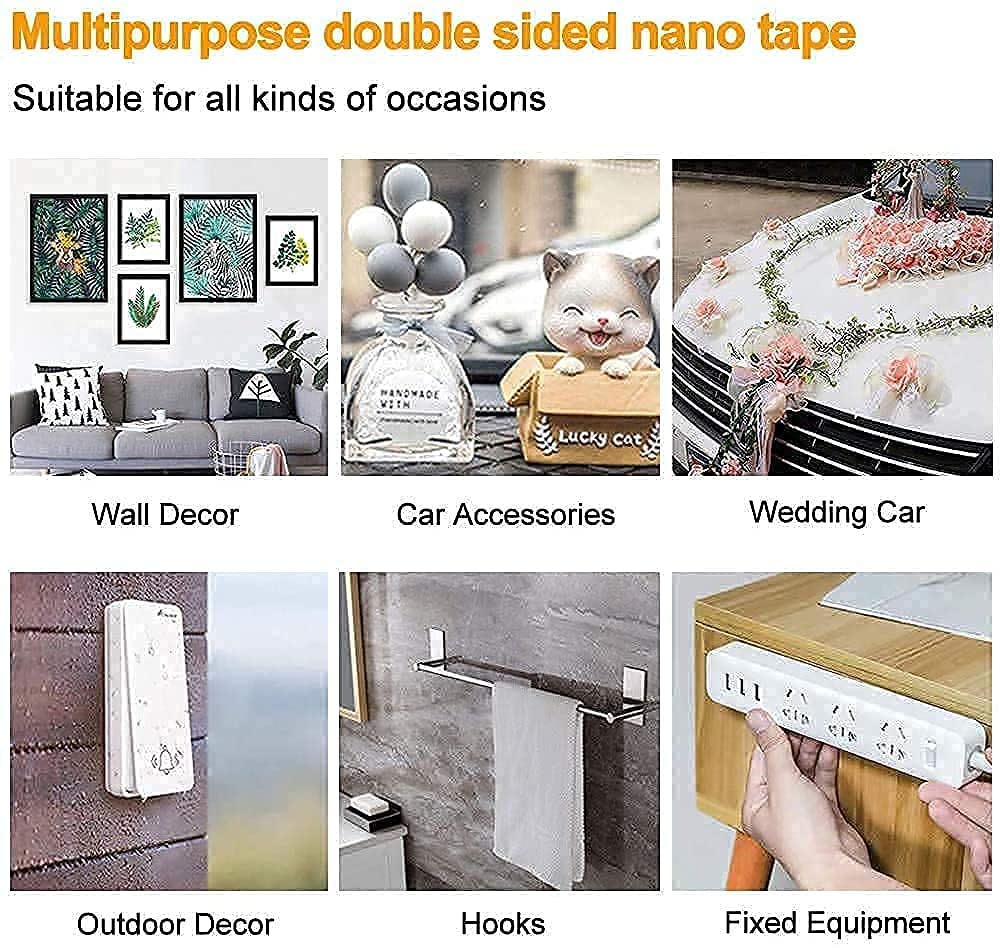 double Sided Tape Heavy Duty Multipurpose Removable Traceless Mounting Adhesive Tape for Walls, Washable Reusable Strong Sticky Strips Gel Grip Tape Nano Double Sided Tape 3 meter