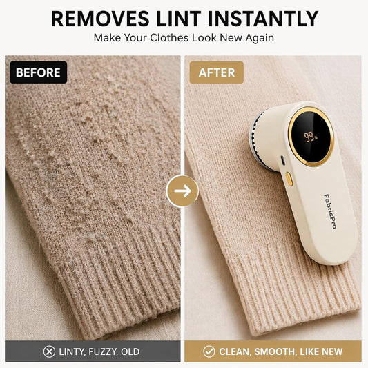 Fabric Shaver – Rechargeable Lint Remover with Digital Display, USB-C Electric Defuzzer for Clothes, Sweaters, Furniture & Pet Hair, 6-Blade Precision System