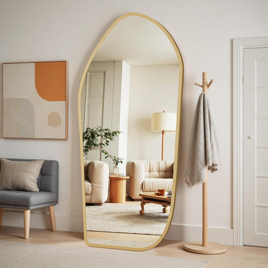 Antok Full Length Mirror, Oversized Floor Mirror with Solid Wood Frame, Large Standing Mirror Floor Length Mirrors for Bedroom Living Room, Wood Art Style, White, 68" L x 26" W
