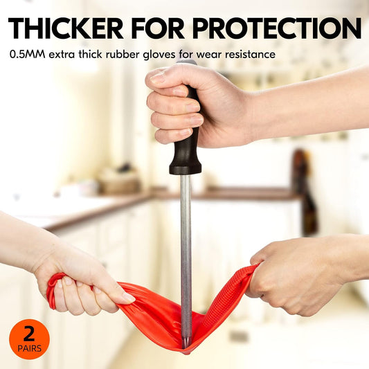 Vgo... 1-Pair Reusable Long Sleeve Thick Latex Dishwashing Gloves - Kitchen, Cleaning, Washing, Working, Painting, Gardening, Pet Care (Size M, Red, RB2143)