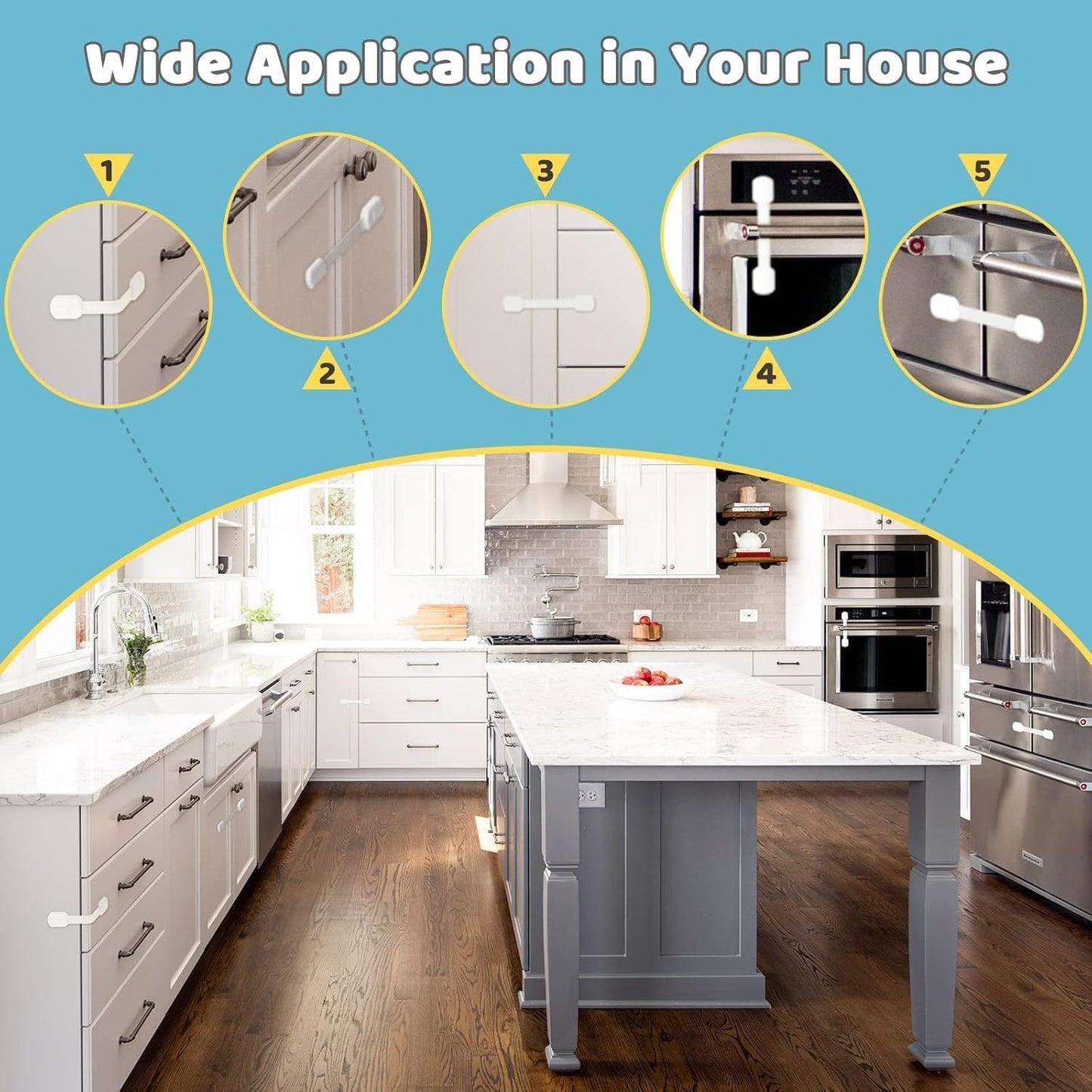 Swekid Child Safety Cabinet Locks (8-pack) Baby Profing - Safe Quick and Easy 3M Adhesive - Adjustable Cabinet Drawer Door Latches for Furniture Fridge Ovens Toilet Seats, No Drilling Required