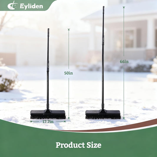 Eyliden 18" Push Broom for Deck Driveway Patio Garage, Black | Heavy-Duty Stiff Bristles Sweeper with 66" Adjustable Handle | Outdoor Concrete Sidewalk Yard Snow Cleaning Tool