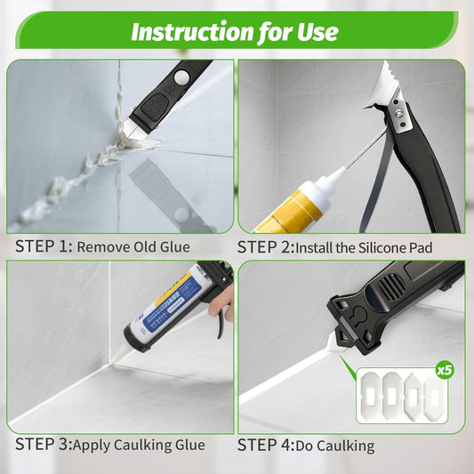 Caulking Tool Kit, 6 in 1 Silicone Caulking Grout Removal Sealant Finishing Tool with Grout Scraper 6 Silicone Pads, Sealant Removal and Trimming Tool with Squeegee for Bathroom, Window, Door, Kitchen