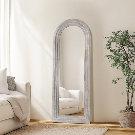 MELOMOIR Arched Full Length Mirror with Solid Wood Frame, 56"x21" Rustic Farmhouse Floor Mirror with Stand, Free Standing Leaning Hanging, for Bedroom Living Room Dressing Room Entryway, Brown