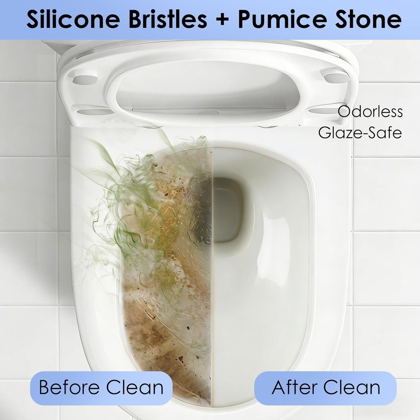 Toilet Cleaner Brush, Silicone Toilet Brush+Pumice Stone for Toilet Cleaning, with Non-Slip Long Handle, Wall Mounted/Floor Standing, Toilet Brush Set for Bathroom RVs