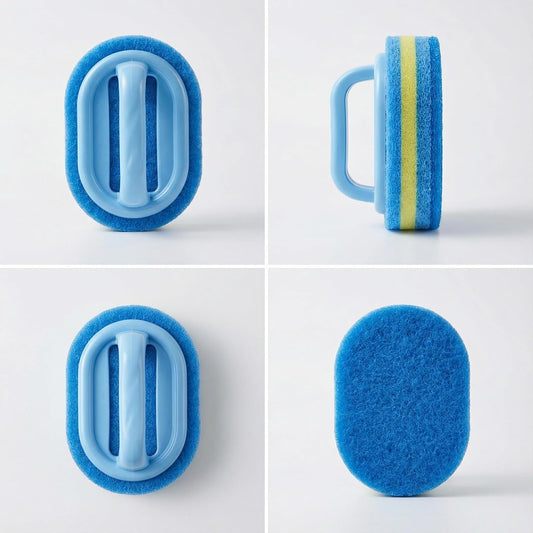 Heavy-Duty Cleaning Brush with Ergonomic Handle - Stiff Sponge Scrubber for Bathroom Shower Tile, Kitchen Sink, Toilet & Bathtub - Reusable Crevice Tool with Hanging Hole, Multi-Surface Scrub Brush