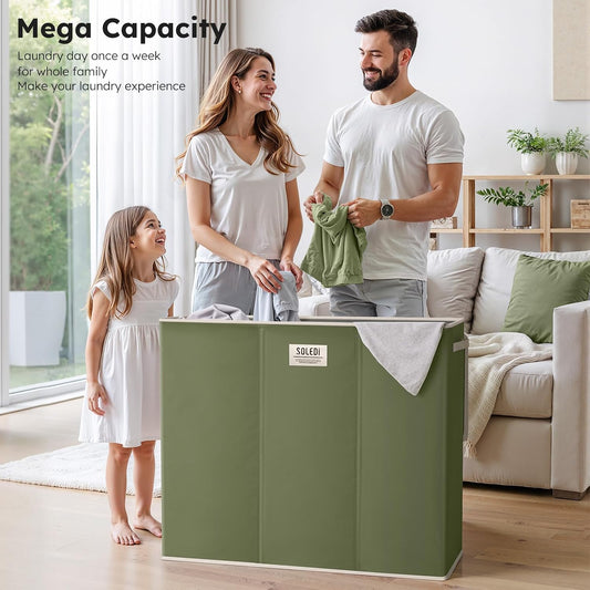 SOLEDI 180L Laundry Hamper 3 Section, Extra Large Laundry Hamper with Lid, Dirty Clothes Hamper with Sturdy Handle, Large Laundry Basket Organizer for Laundry Room, Bedroom, Hampers for Laundry