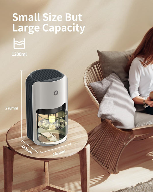 Small Dehumidifier for Bedroom, 42oz Dehumidifier with Auto Shut Off, Quiet Portable Dehumidifier for Bathroom, Closet, RV, 7 Color Night Light
