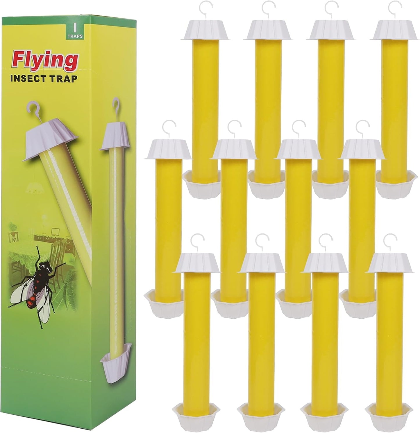 Fly Stick Sticky Fly Traps for Indoors Outdoor 12pk, Sticky Hanging Fly Stick, Flying Insect Trap, wasp Trap(Fluorescent Strip Yellow)