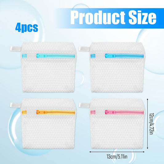 4 PCS Small Laundry Bags Mesh Wash Bags, 4.7×5.1 in Mesh Bag for Laundry Bag for Delicates Durable Zippered Wash Pouch Lingerie Socks Travel