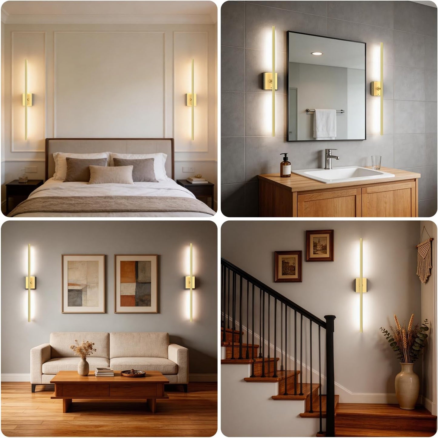 Battery Operated Wall Sconce Set of Two - 10000mAh Cordless Rechargeable Wall Sconces with Remote & Touch Control, 360°Rotate, 4CCT Dimmable Gold Wall Lights for Bedroom Living Room, 31.5 inch