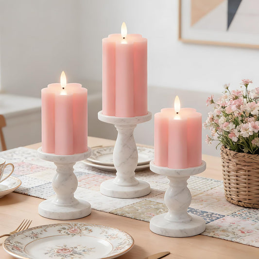 Rechargeable Flickering Flameless Candles Melted Edge Battery Operated with Remote and Timer, Real Wax LED USB Type-C Pillar Candles, Set of 3 (3" x 4",5",6"), White,Home Decor