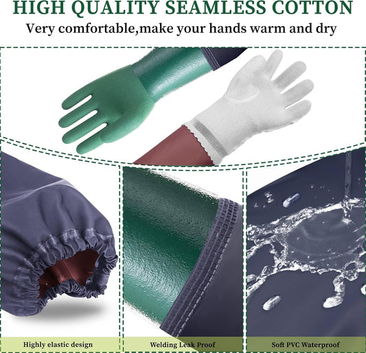 Coopache Full Arm Pond Gloves with Cotton lining Extra Long Waterproof Glove for Pond Cleaning/Machinery Industry 25-inch