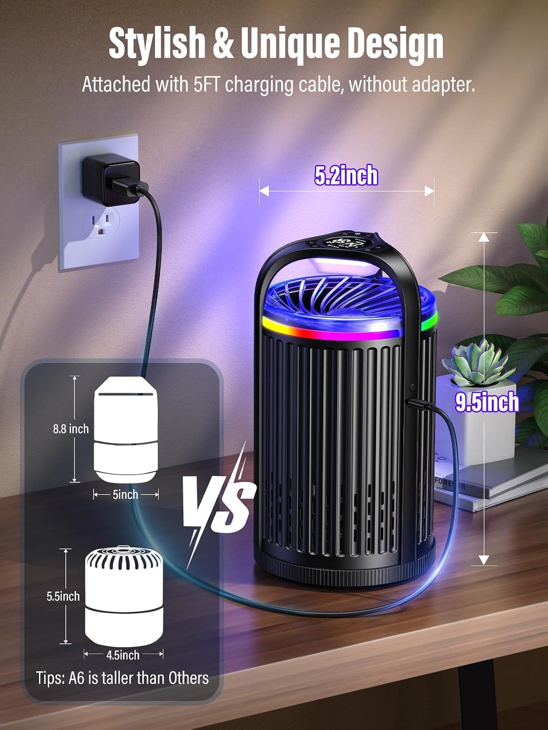 Fly Trap Indoor - Fruit Fly Traps for Indoors, Gnat Traps for House Indoor with 3-in-1 Multi-Insect Catching + UV&Blue Light + Fan Suction, Ideal for Garage/Kitchen/Patio/Plant Pots, 10 Refills, Black