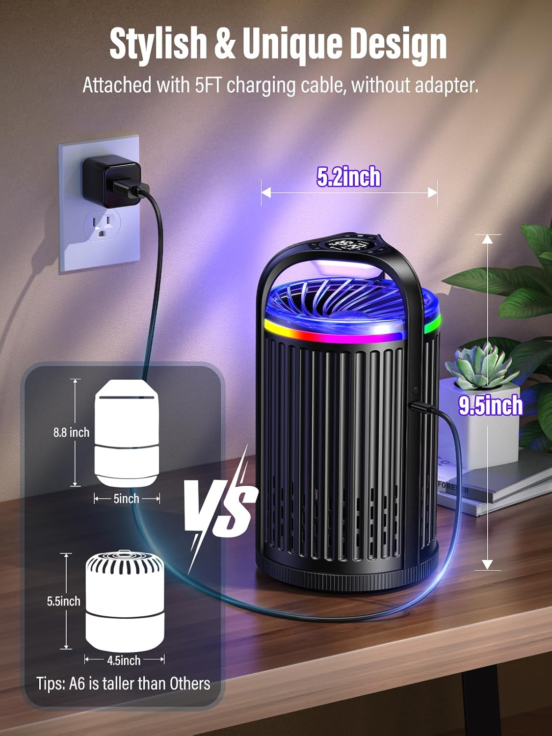 Fly Trap Indoor - Fruit Fly Traps for Indoors, Gnat Traps for House Indoor with 3-in-1 Multi-Insect Catching + UV&Blue Light + Fan Suction, Ideal for Garage/Kitchen/Patio/Plant Pots, 10 Refills, Black