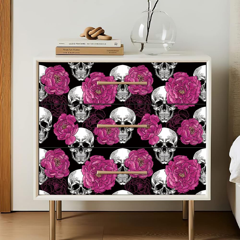 Floral Peel & Stick Wallpaper - Boho Removable Wallpaper for Bedroom & Bathroom - Black/Sand/Oliva - Easy Peel Off - Vintage - Renter Friendly - 118.1" X 17.7"