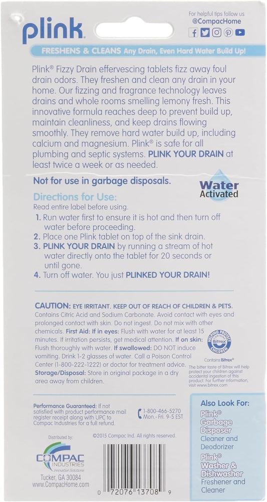 COMPAC HOME Plink Sink Drain Cleaner and Deodorizer, Air Fresheners for Garbage Disposal, Lemon Scented, Home Accessory Cleaning Products for Kitchen and Clogged Drain, 6 Tablets (Pack of 1)
